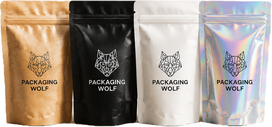 Packaging Wolf mylar bags in four finishes